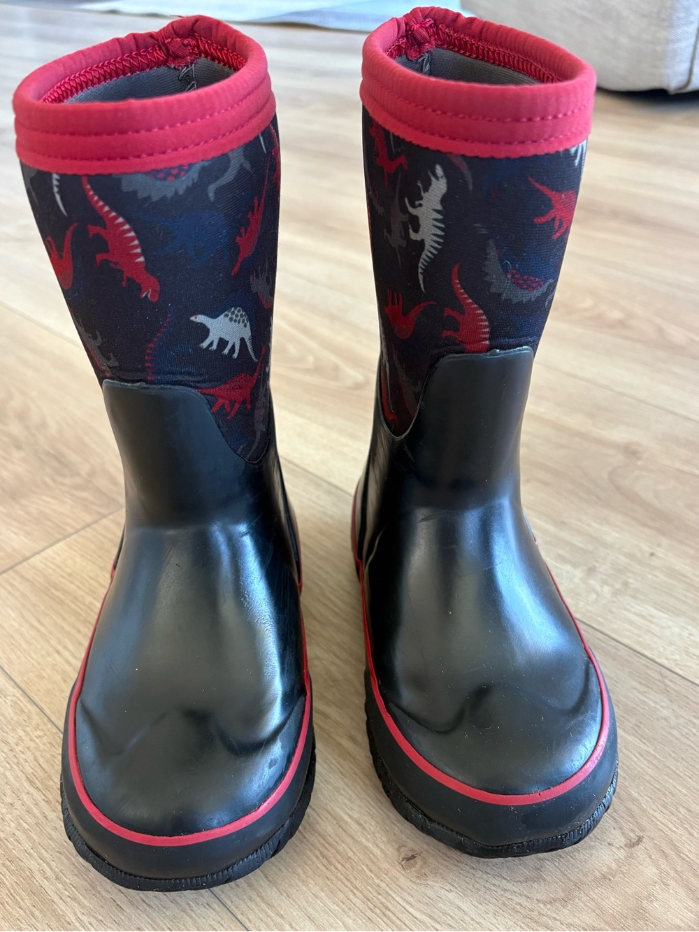Bogs Black and Red Kids Dinosaur Snow/Rain Boots
